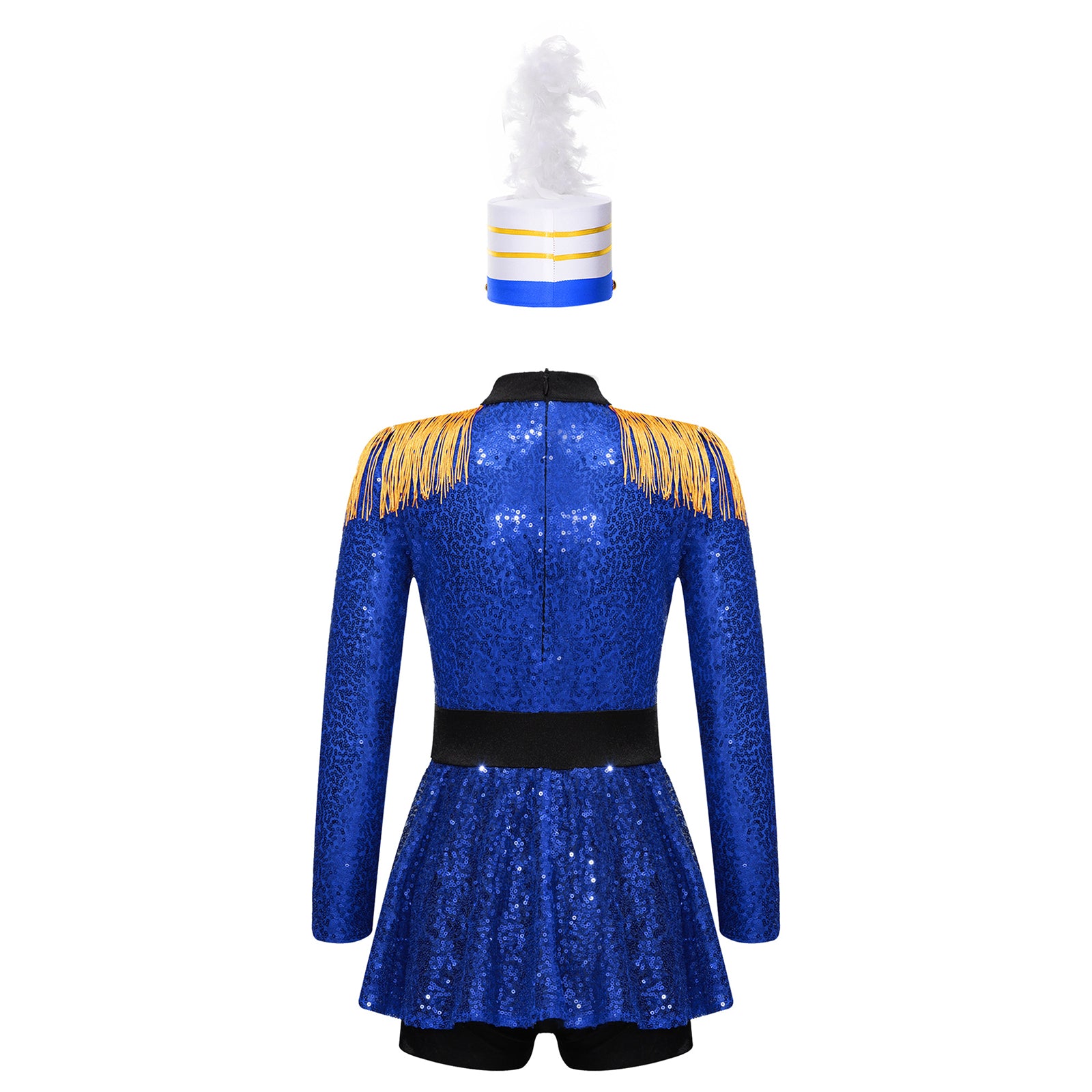 Girls Halloween Circus Ringmaster Costume Long Sleeve Sequin Leotard Dress (Age 6-14YRS)