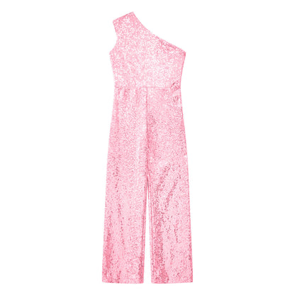 Girls Sequin One Shoulder Jumpsuit (Age 6-16YRS)