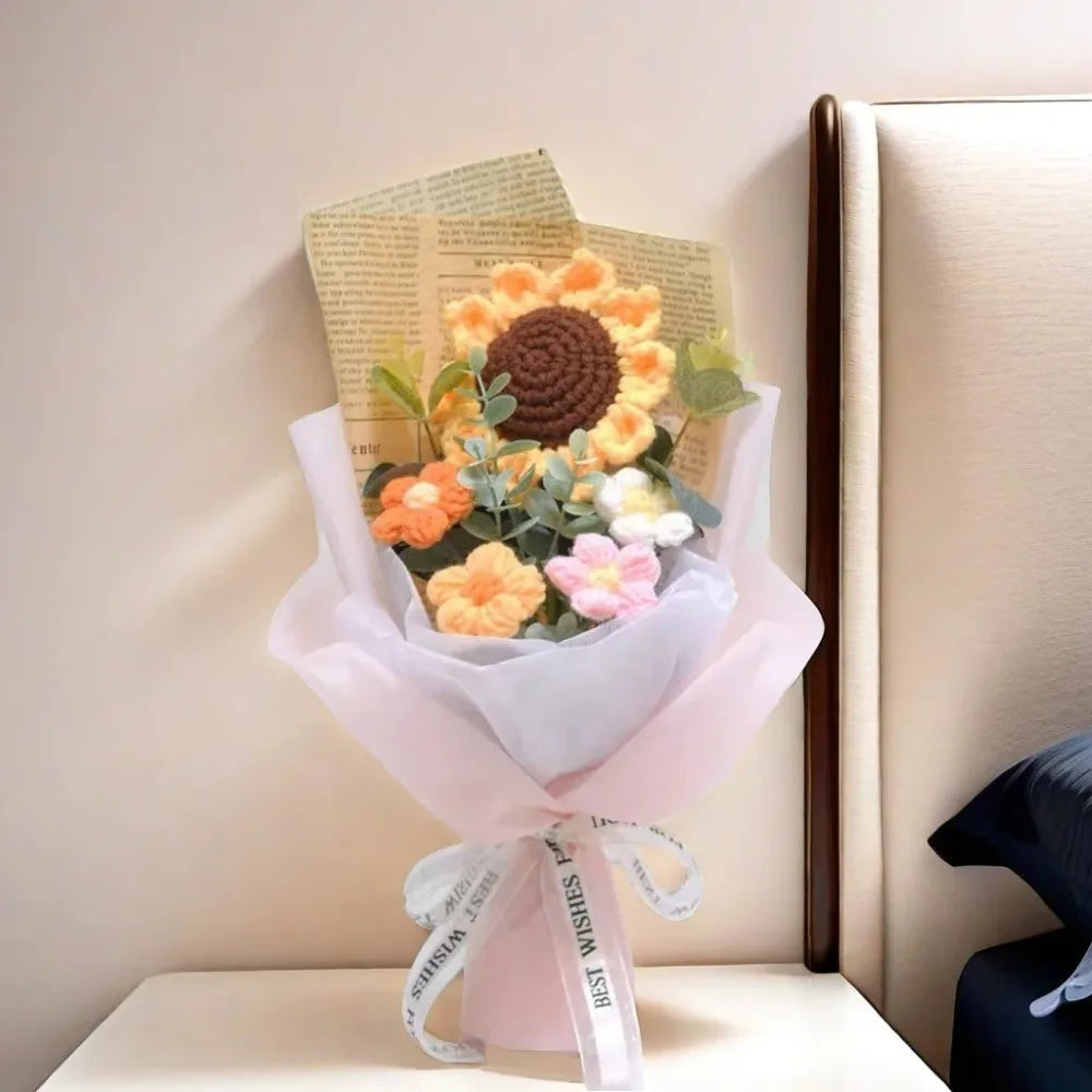 Handmade Crochet Sunflower Daisy Flower Bouquet Gift