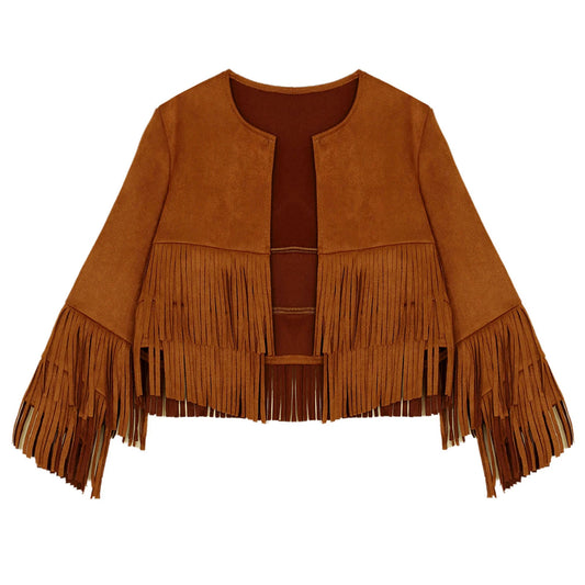 Kids Western Cowboy Cowgirl Costume Long Sleeve Tassels Fringe Jacket (Age 6-16YRS)