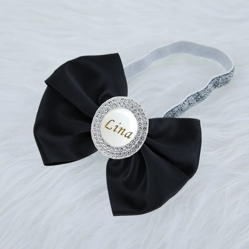 Baby Girls Personalised Rhinestone Headband (Age Newborn - 24M) Black