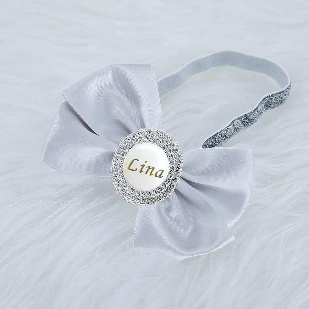 Baby Girls Personalised Rhinestone Headband (Age Newborn - 24M) Silver