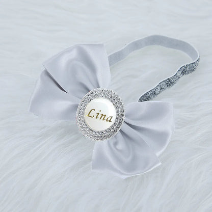Baby Girls Personalised Rhinestone Headband (Age Newborn - 24M) Silver