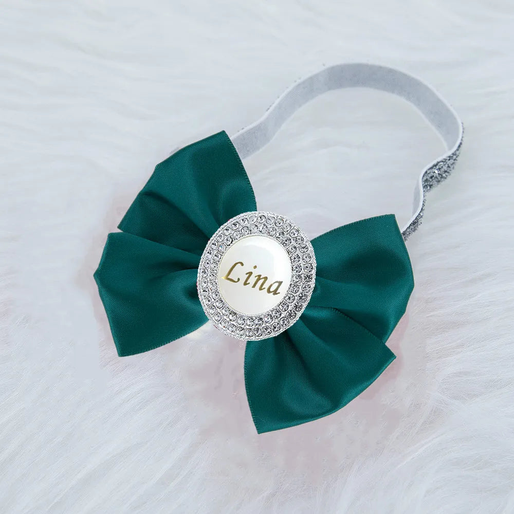 Baby Girls Personalised Rhinestone Headband (Age Newborn - 24M) Green