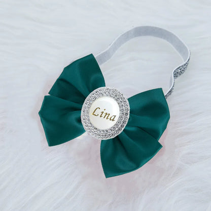 Baby Girls Personalised Rhinestone Headband (Age Newborn - 24M) Green