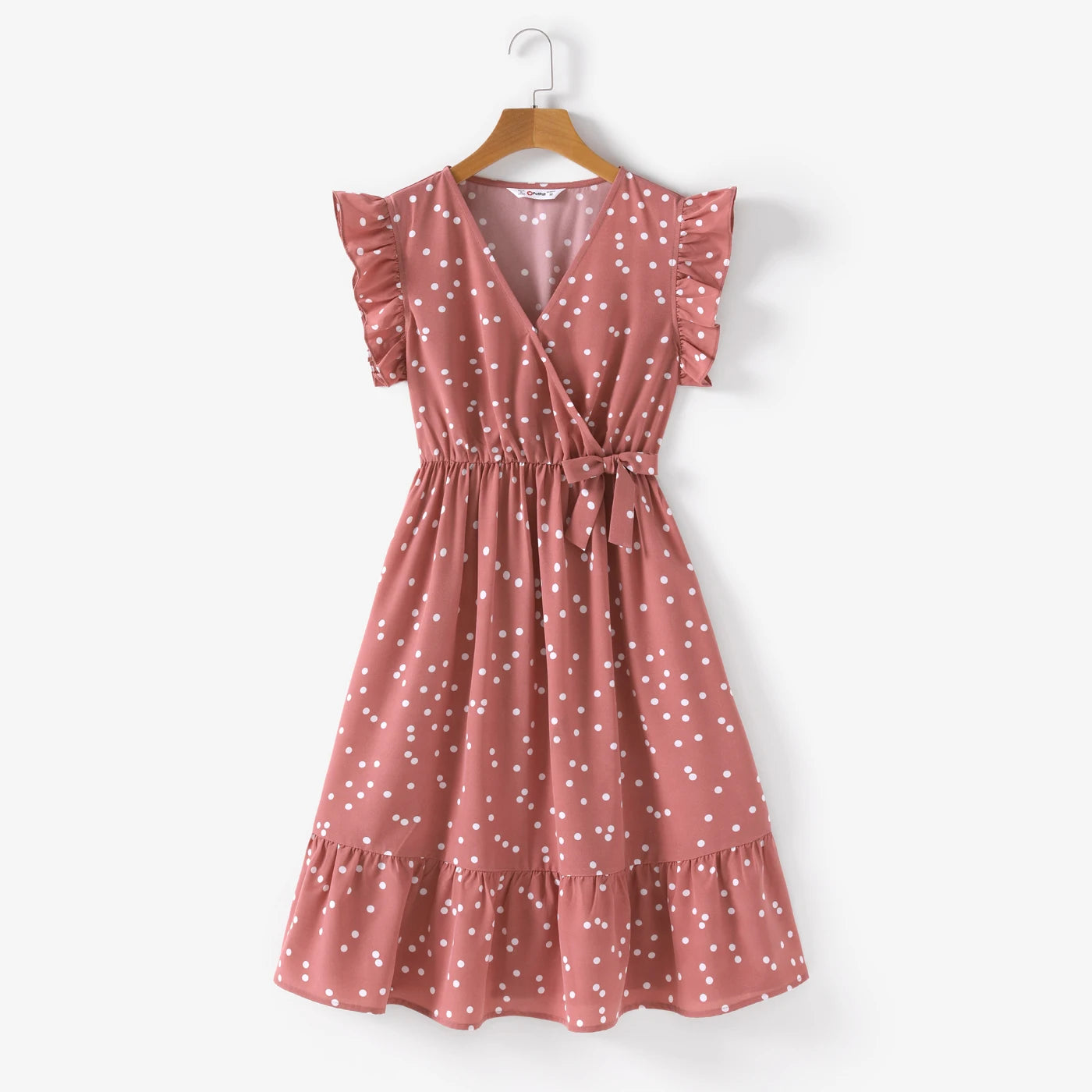 Mother & Daughter Matching Pink Cross Wrap V Neck Dress (Mommy & Me)