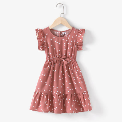 Mother & Daughter Matching Pink Cross Wrap V Neck Dress (Mommy & Me)