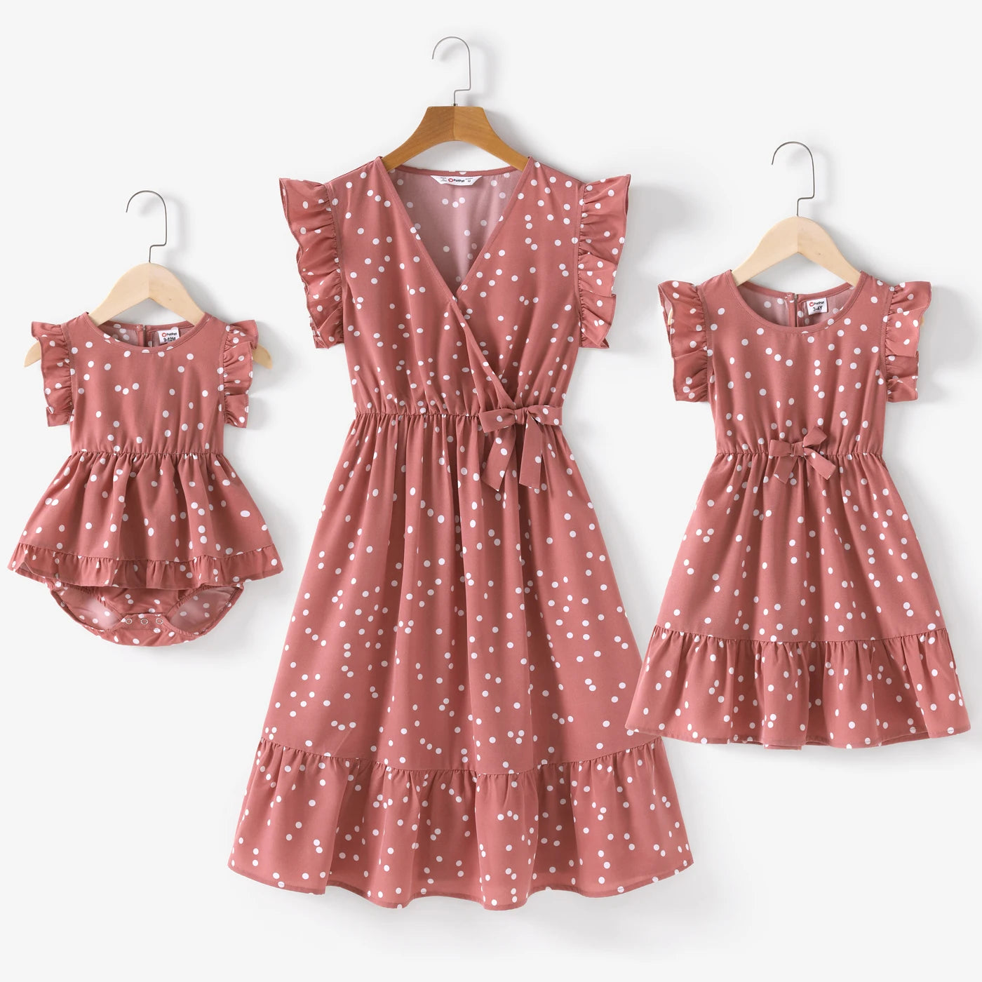 Mother & Daughter Matching Pink Cross Wrap V Neck Dress (Mommy & Me) Pink