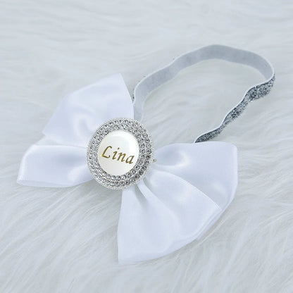 Baby Girls Personalised Rhinestone Headband (Age Newborn - 24M) White