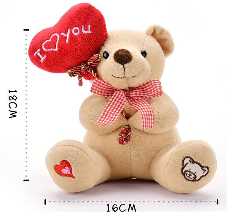 18cm Teddy Bear Holding Heart Plush Toys Stuffed Animals Kids Toys Soothing Toys Valentine's Day Christmas Birthday Gifts