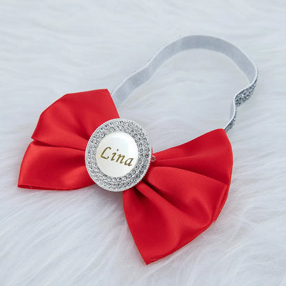 Baby Girls Personalised Rhinestone Headband (Age Newborn - 24M) Red
