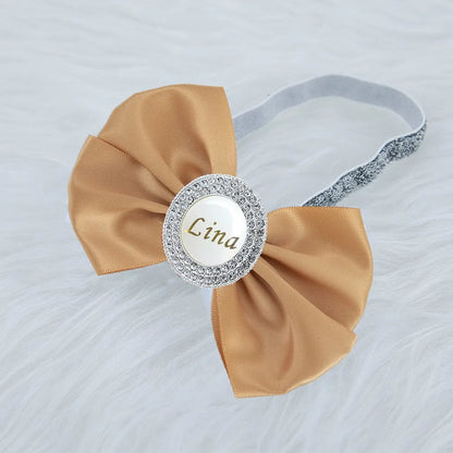 Baby Girls Personalised Rhinestone Headband (Age Newborn - 24M) Gold