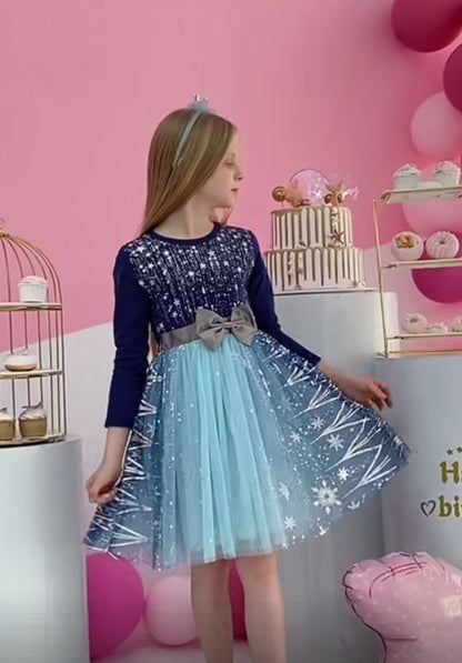 Girls Navy Blue Sequin Tulle Dress (Age 3-10YRS)
