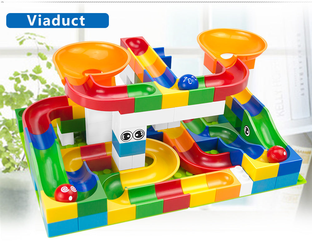 52 Piece Colourful Construction Marble Run Set