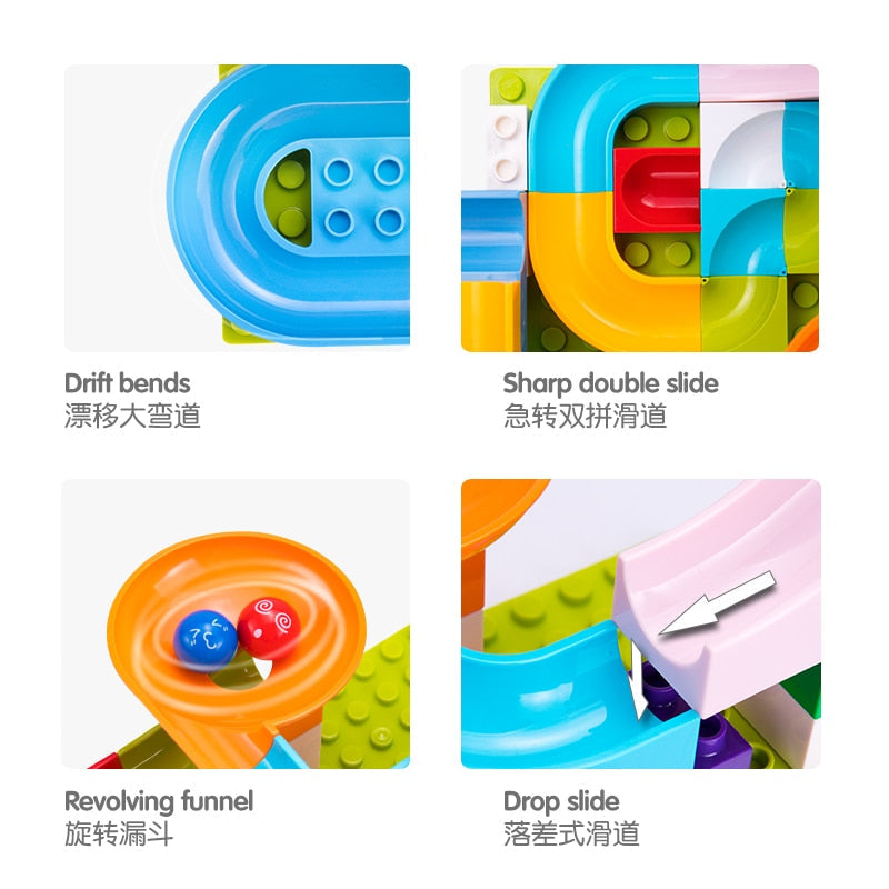 52 Piece Colourful Construction Marble Run Set