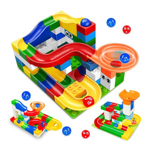 52 Piece Colourful Construction Marble Run Set