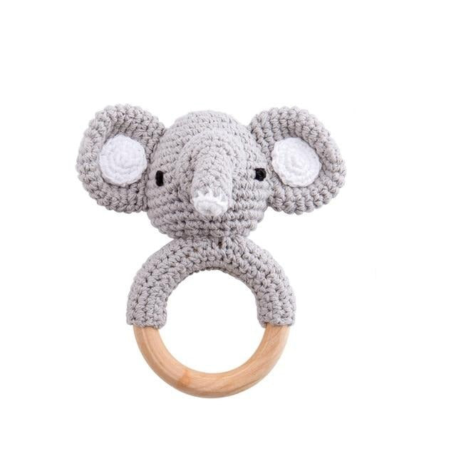 Baby Wooden Animal Teether Ring Rattle Multicolor Elephant