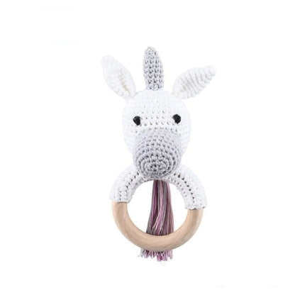 Baby Wooden Animal Teether Ring Rattle Multicolor Unicorn