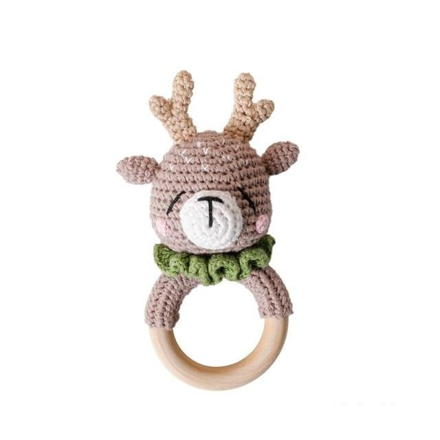 Baby Wooden Animal Teether Ring Rattle Multicolor Elk