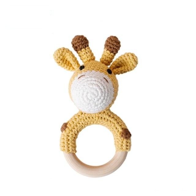 Baby Wooden Animal Teether Ring Rattle Multicolor Giraffe