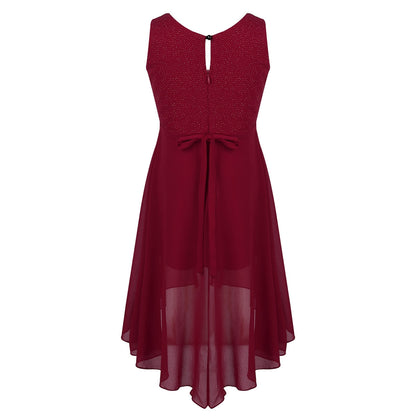 Girls Dipped Hem & Rhinestone Embellished Dress (Age 6-14yrs)