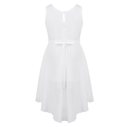 Girls Dipped Hem & Rhinestone Embellished Dress (Age 6-14yrs)