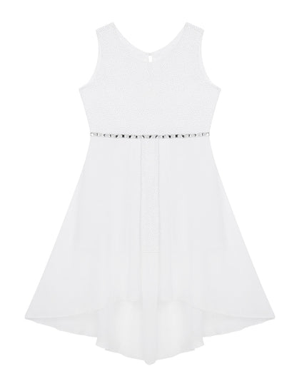 Girls Dipped Hem & Rhinestone Embellished Dress (Age 6-14yrs)