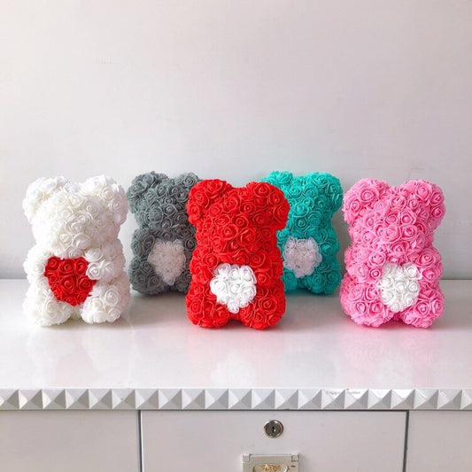 Rose Teddy Bear Flower Gift – 25cm | Artificial Foam Rose Bear for Romantic & Special Occasions