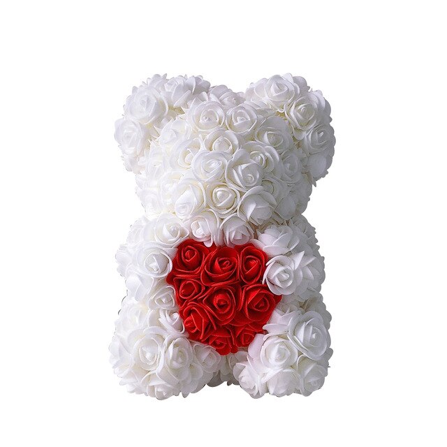 Rose Teddy Bear Flower Gift – 25cm | Artificial Foam Rose Bear for Romantic & Special Occasions - Valentines Gift White Red