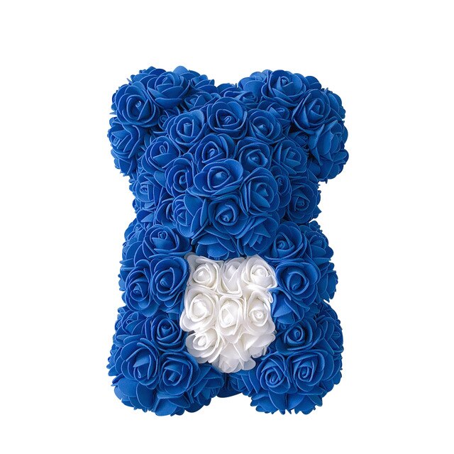 Rose Teddy Bear Flower Gift – 25cm | Artificial Foam Rose Bear for Romantic & Special Occasions - Valentines Gift Navy
