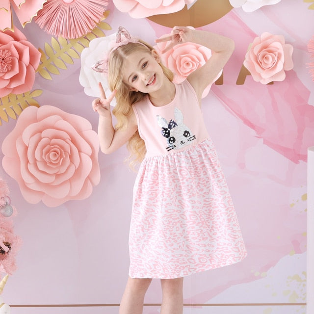 Girls Pink Rabbit Leopard Print Dress (Age 3Y-8Y)