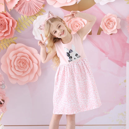 Girls Pink Rabbit Leopard Print Dress (Age 3Y-8Y)