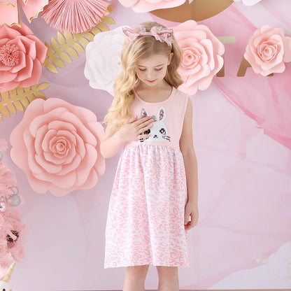 Girls Pink Rabbit Leopard Print Dress (Age 3Y-8Y)