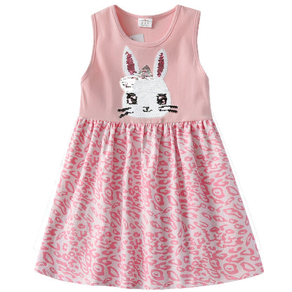 Girls Pink Rabbit Leopard Print Dress (Age 3Y-8Y)