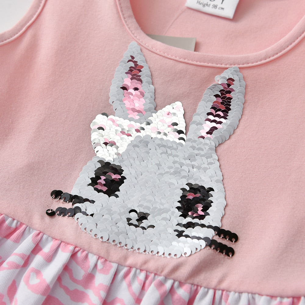 Girls Pink Rabbit Leopard Print Dress (Age 3Y-8Y)