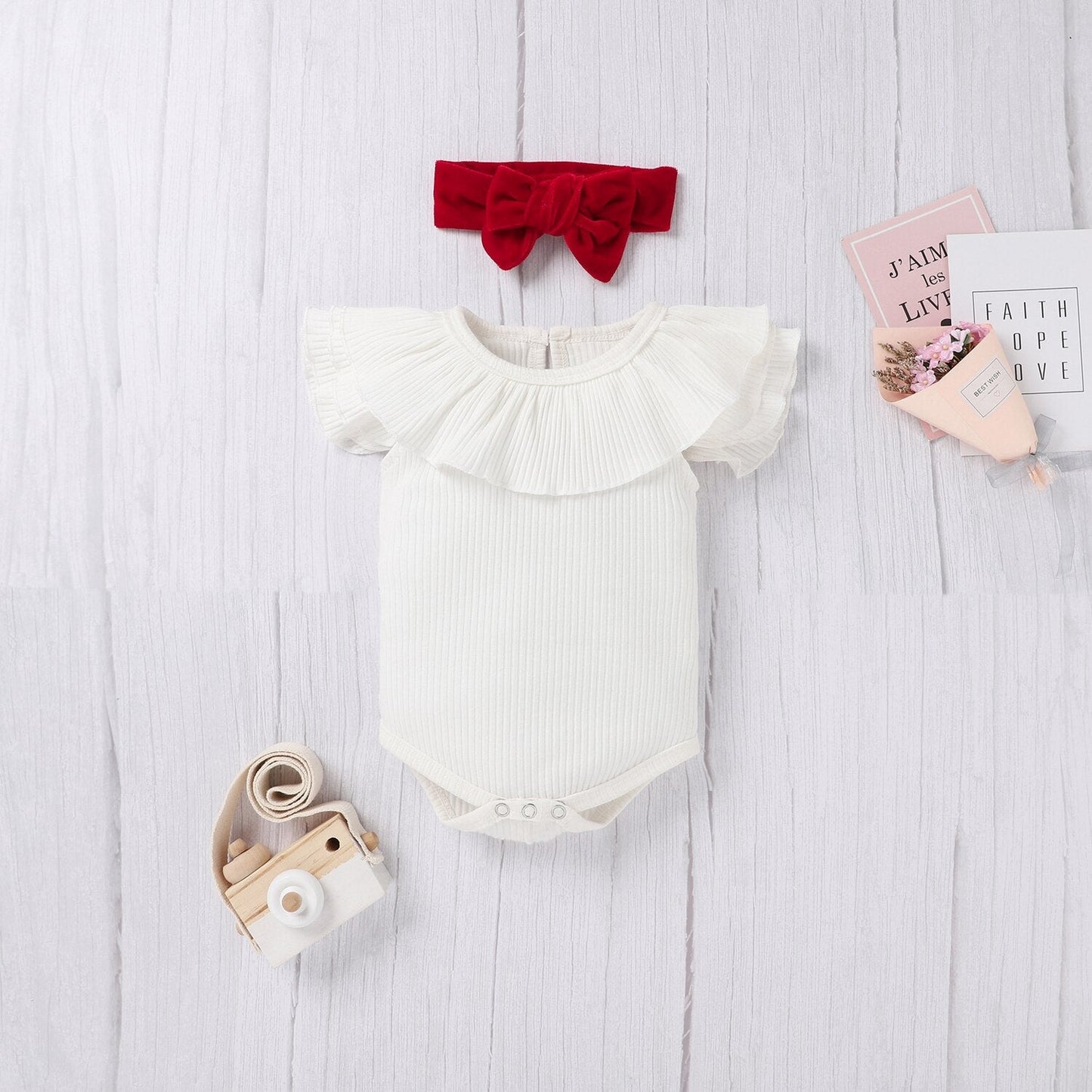 Baby Girls Red & White Bodysuit & Pinafore Dress & Headband Set (Age 6m-24m)
