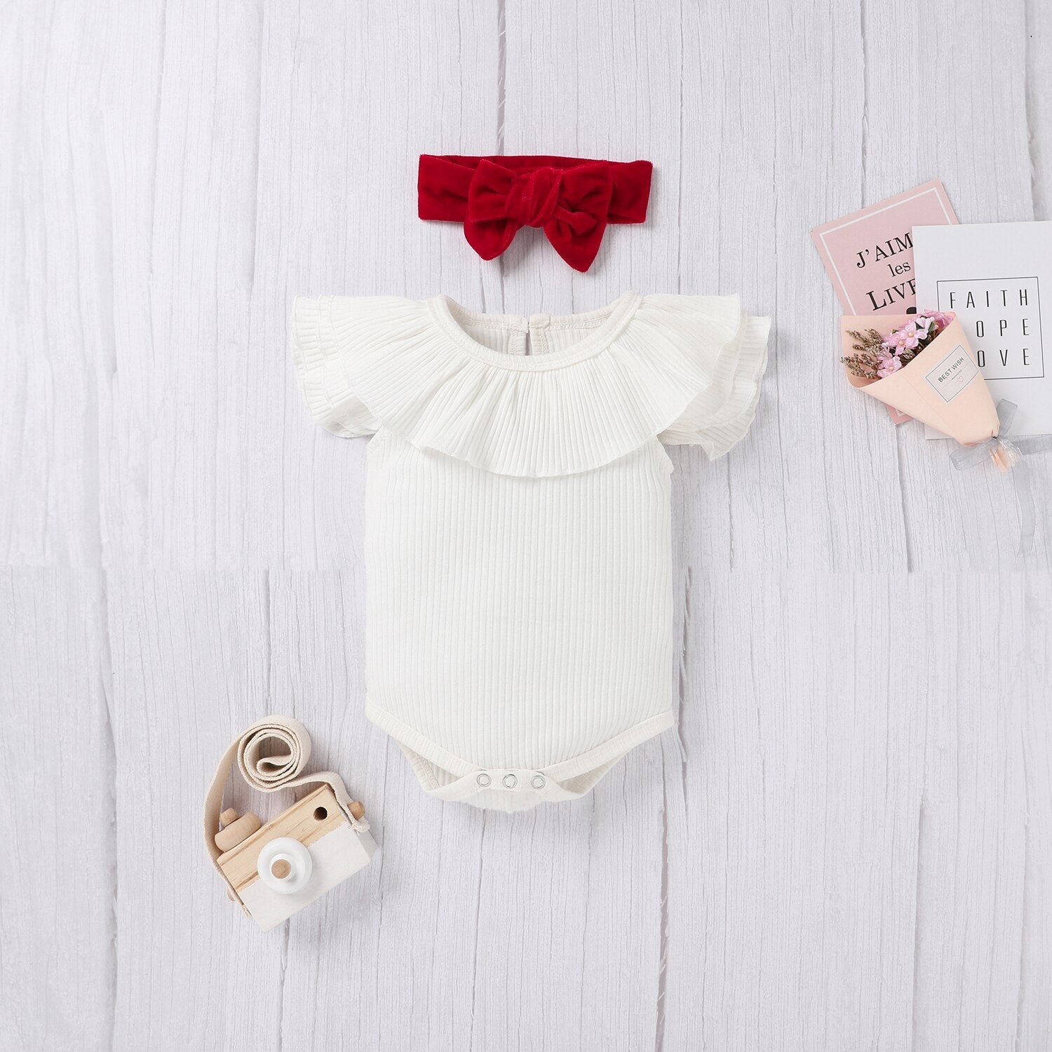 Baby Girls Red & White Bodysuit & Pinafore Dress & Headband Set (Age 6m-24m)