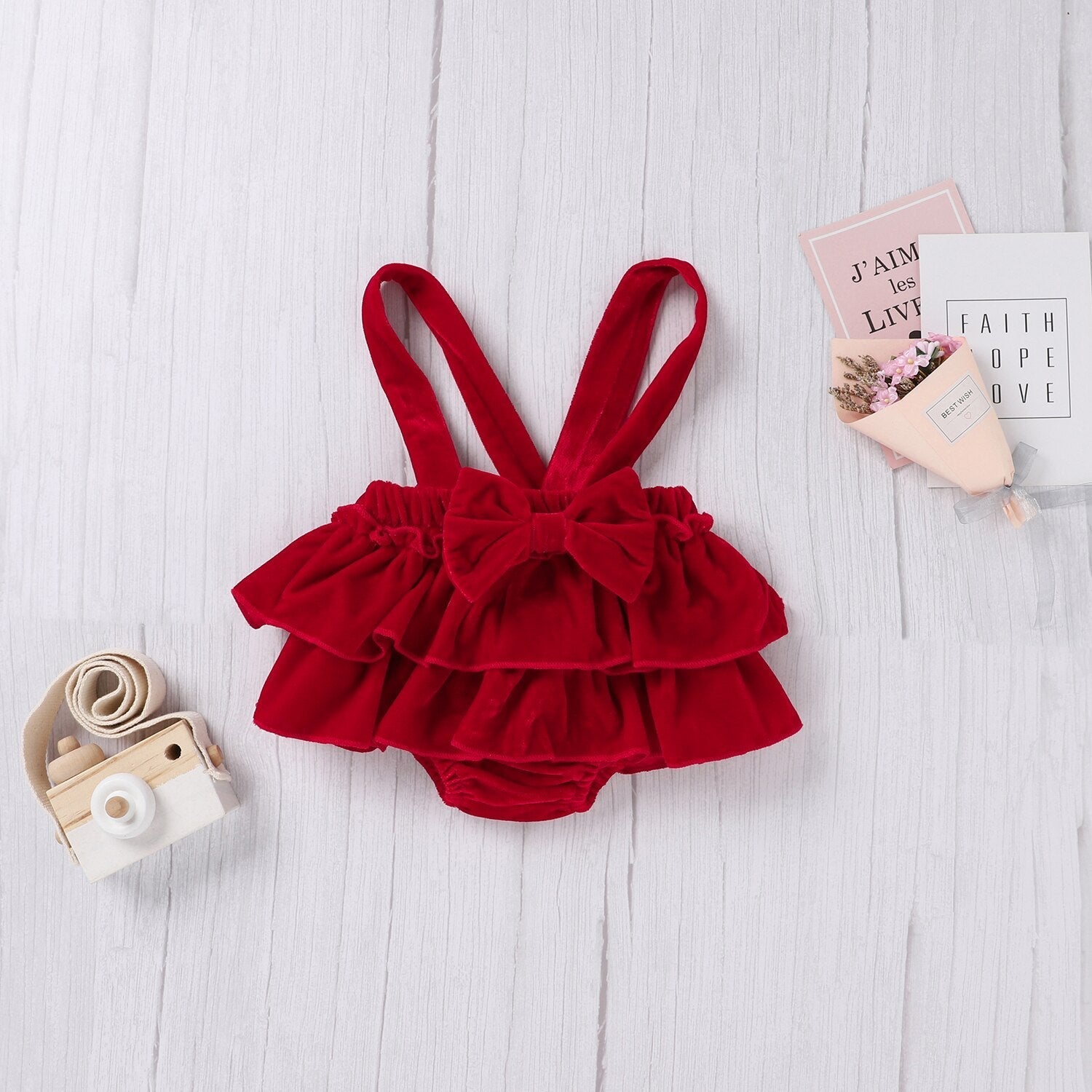 Baby Girls Red & White Bodysuit & Pinafore Dress & Headband Set (Age 6m-24m)