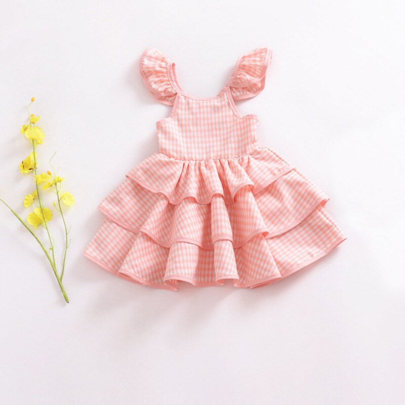 Girls Pink Checked Ruffle Summer Dress – Puff Sleeve Picnic Style | Ages 12M–5YRS