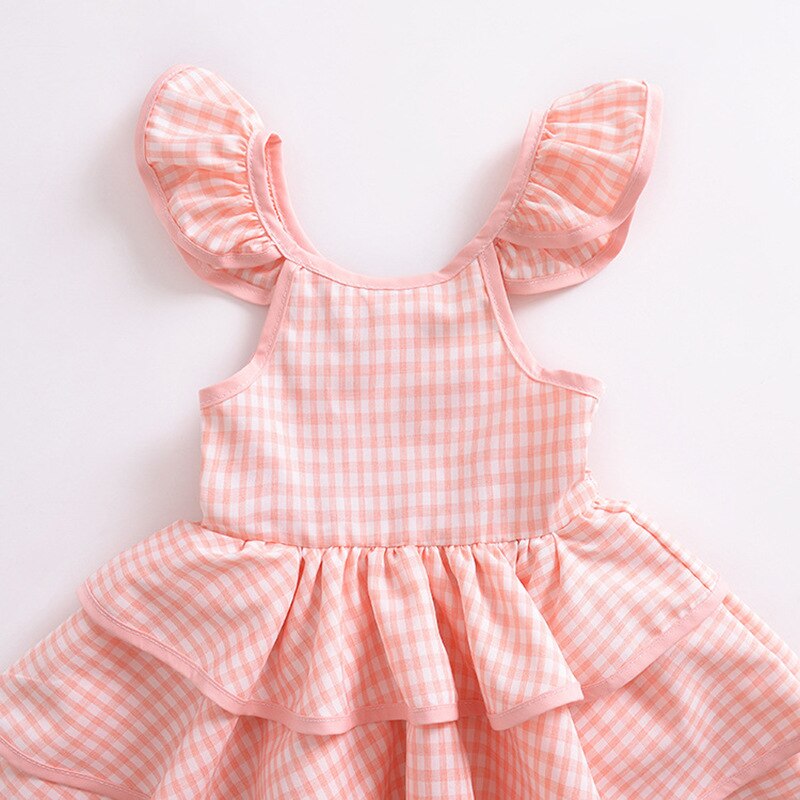Girls Pink Checked Ruffle Summer Dress – Puff Sleeve Picnic Style | Ages 12M–5YRS