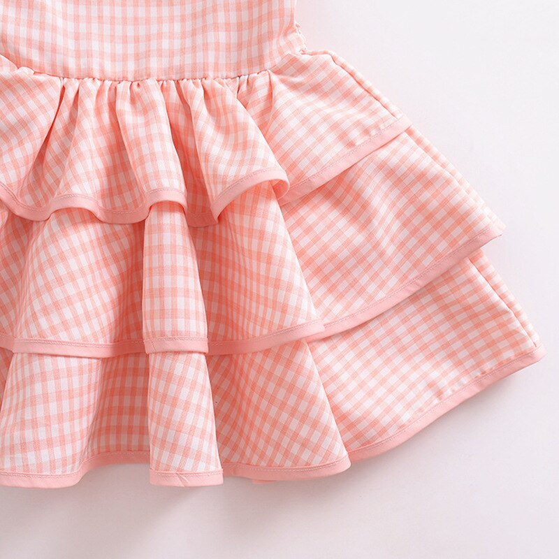 Girls Pink Checked Ruffle Summer Dress – Puff Sleeve Picnic Style | Ages 12M–5YRS