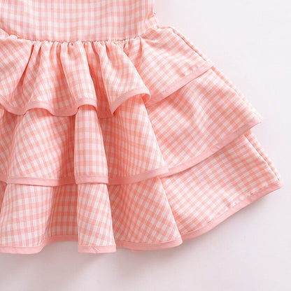 Girls Pink Checked Ruffle Summer Dress – Puff Sleeve Picnic Style | Ages 12M–5YRS