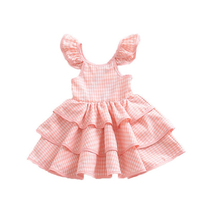 Girls Pink Checked Ruffle Summer Dress – Puff Sleeve Picnic Style | Ages 12M–5YRS
