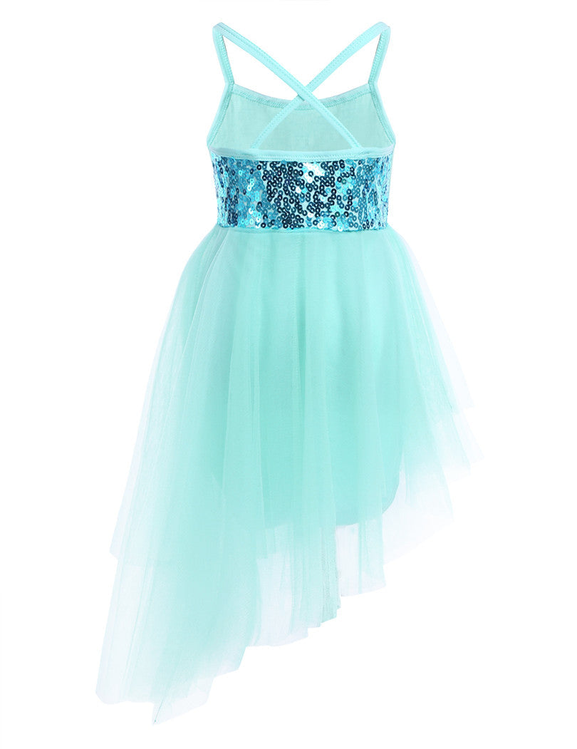 Girls Sequin Tulle Asymmetrical Leotard Dress (Age 5-14YRS)