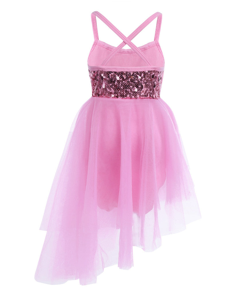Girls Sequin Tulle Asymmetrical Leotard Dress (Age 5-14YRS)