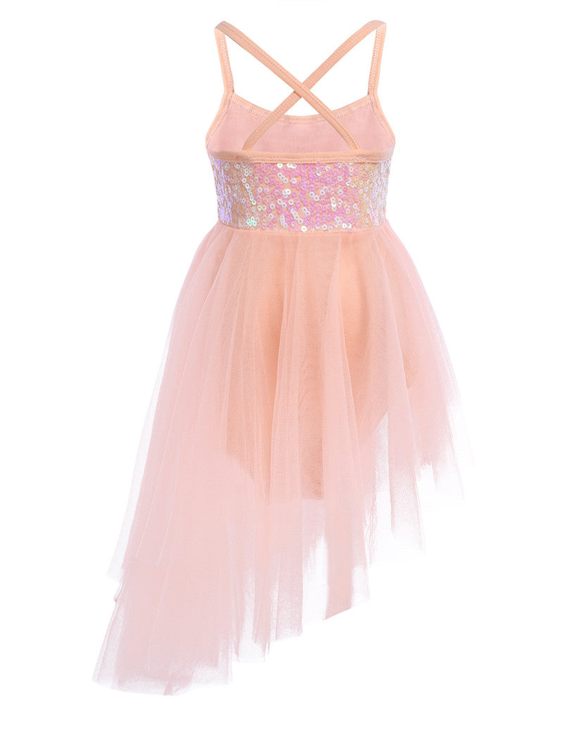 Girls Sequin Tulle Asymmetrical Leotard Dress (Age 5-14YRS)