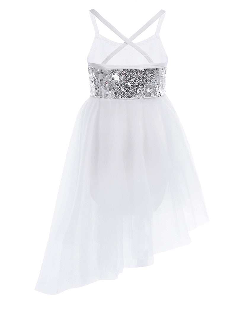 Girls Sequin Tulle Asymmetrical Leotard Dress (Age 5-14YRS)