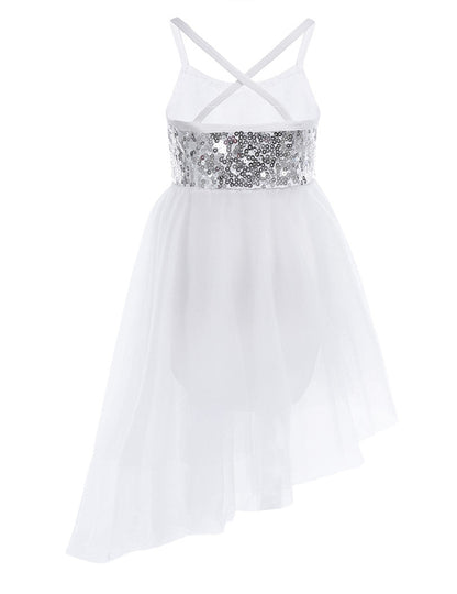 Girls Sequin Tulle Asymmetrical Leotard Dress (Age 5-14YRS)