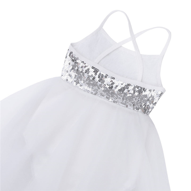 Girls Sequin Tulle Asymmetrical Leotard Dress (Age 5-14YRS)