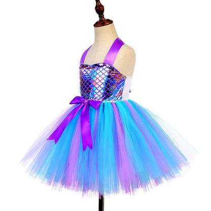 Girls Mermaid Costume Tulle Dress & Headband (Age 12M-8YRS)